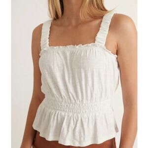 Marine Layer Dylan Smocked Tank Top White XS EUC 100% Cotton Ruffle Strap Peplum